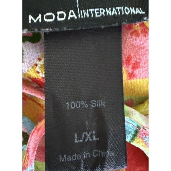 Moda International Paisley Print Hi-Lo Blouse Mini Dress L/XL100% Silk Ruffle - Picture 5 of 6